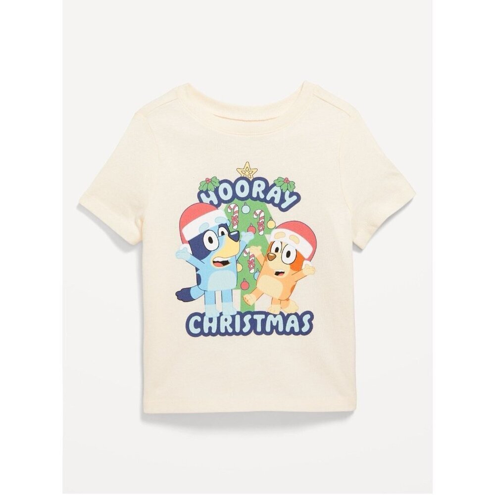 Old Navy Bluey Christmas Graphic T Shirt Toddler 3T Holiday Santa Hat Festive